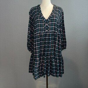 MADEWELL COLETTE PLAID FLANNEL MINI TIERED DRESS